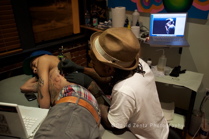 tyga gets tattooed my Marcus Muse in Venice